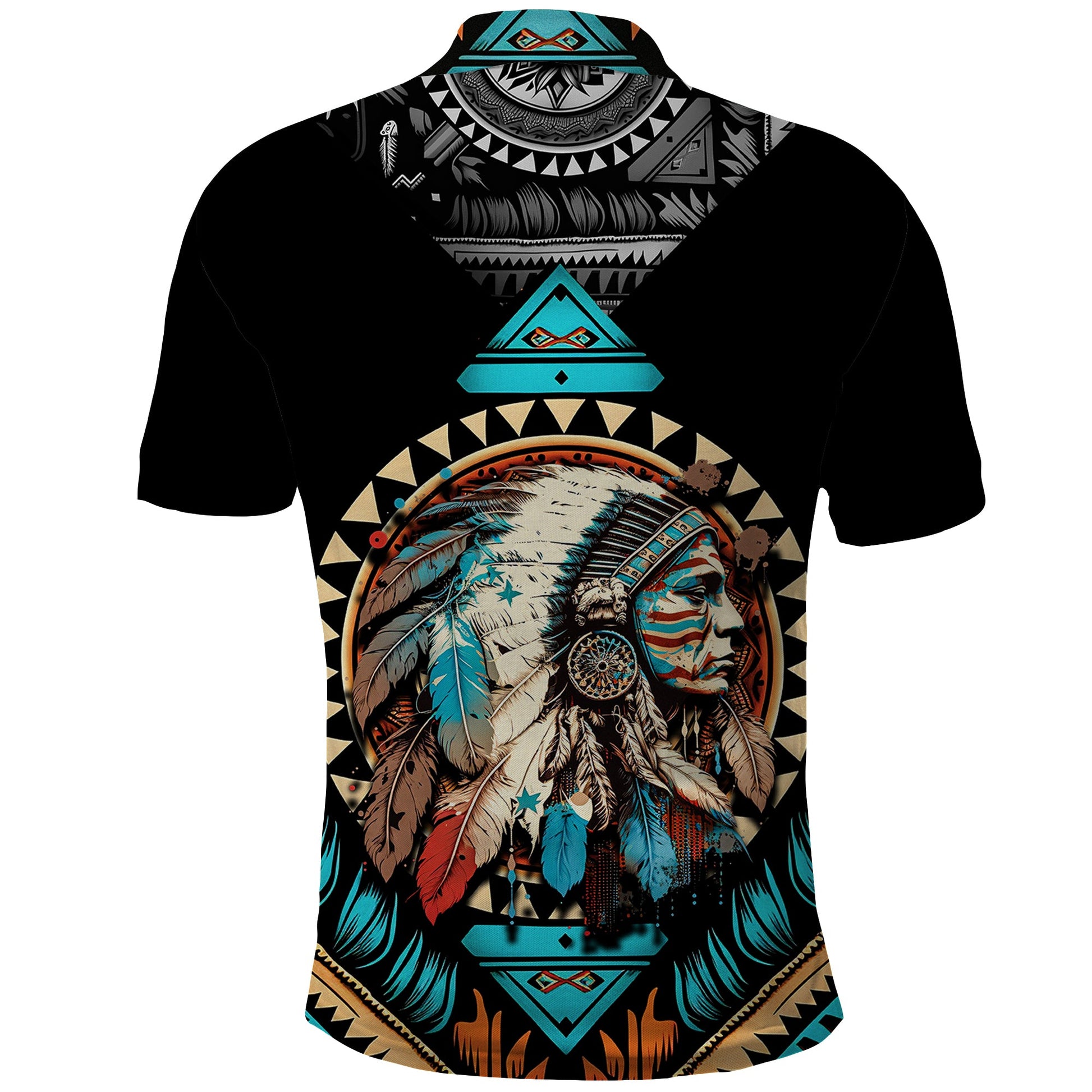 Native American Indian Girl Chief Colorful Feathered Painting Polo Shirt TS04