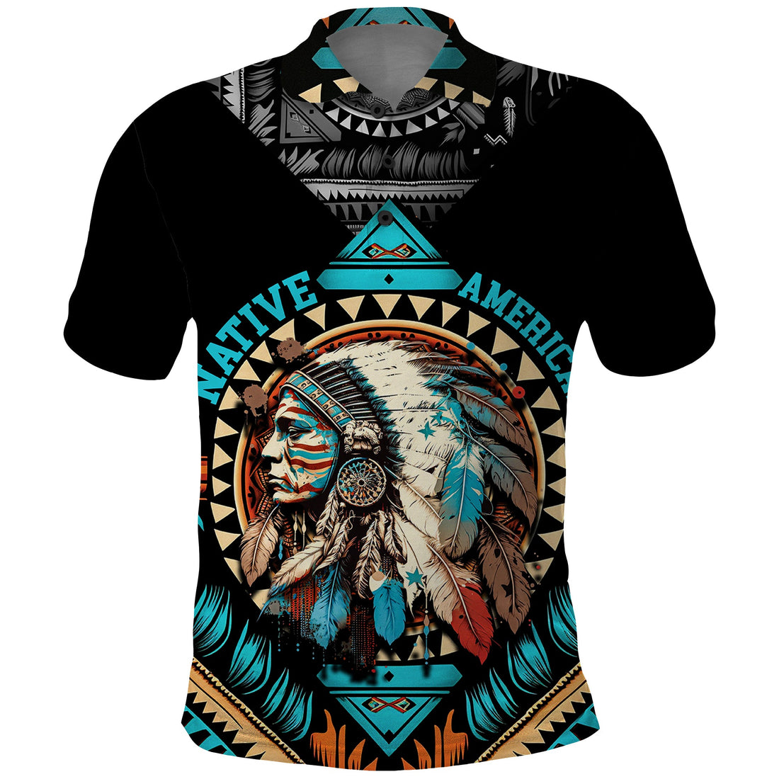 Native American Indian Girl Chief Colorful Feathered Painting Polo Shirt TS04