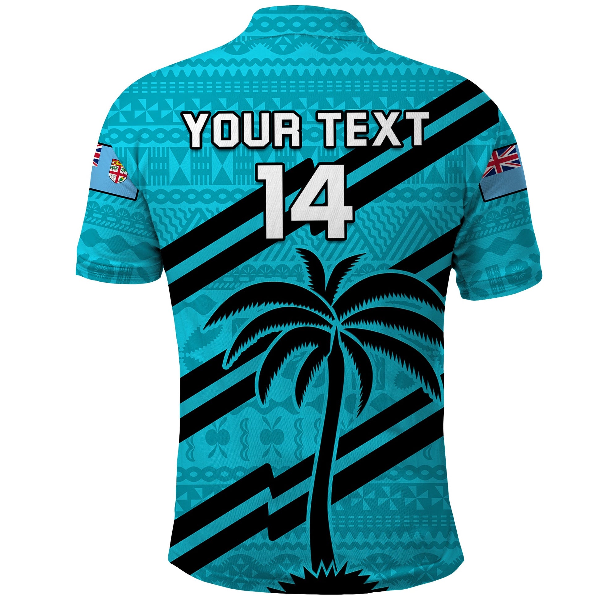 (Custom Text And Number) Fiji Rugby Tapa Pattern Fijian 7s Cyan Polo Shirt LT14