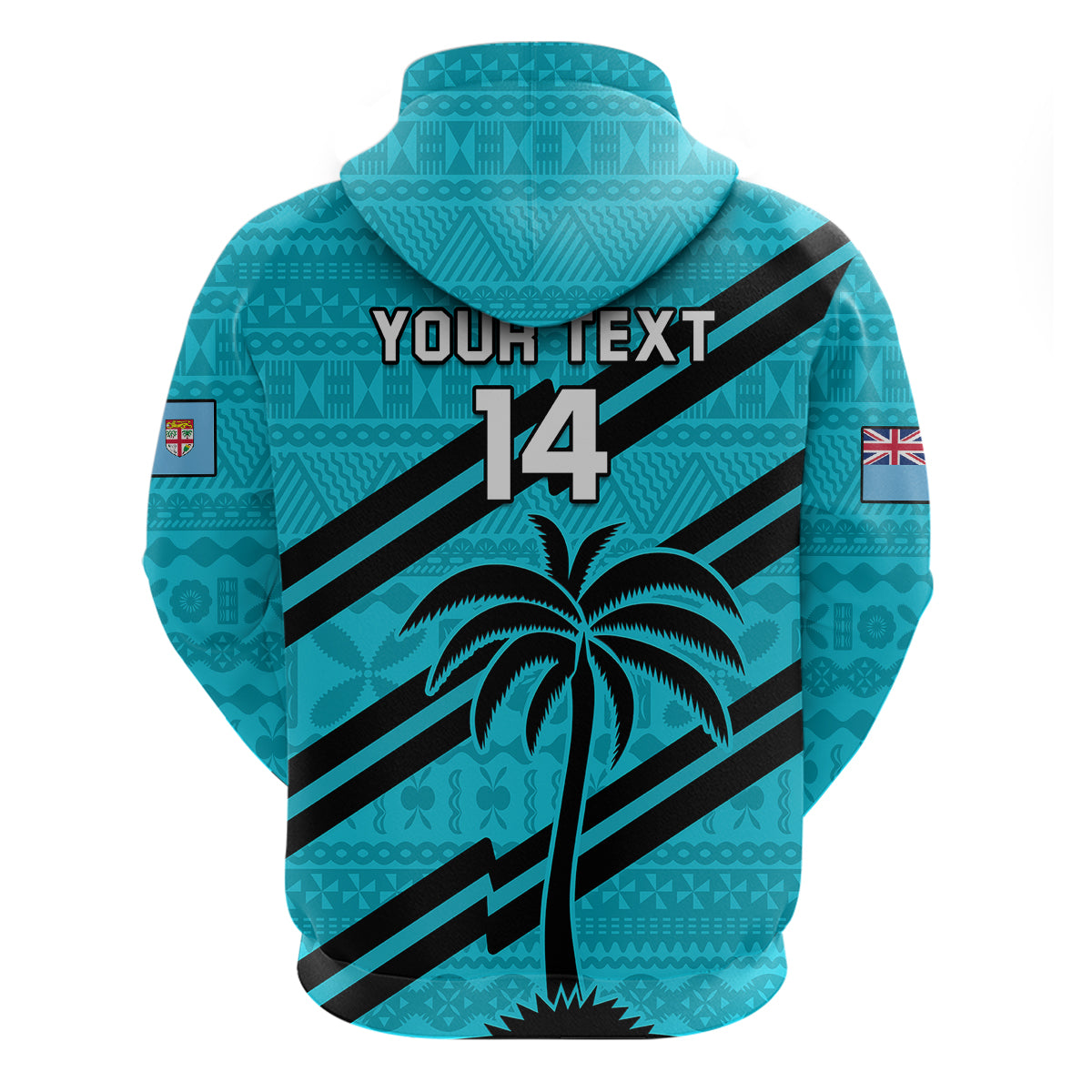 Custom Fiji Rugby Tapa Pattern Fijian 7s Cyan Hoodie LT14