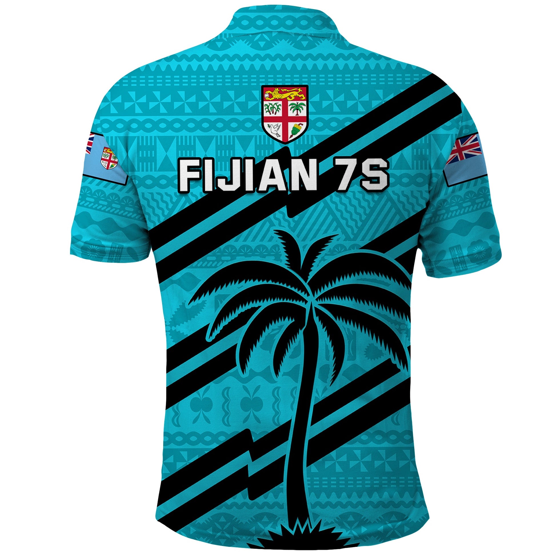Fiji Rugby Tapa Pattern Fijian 7s Cyan Polo Shirt LT14