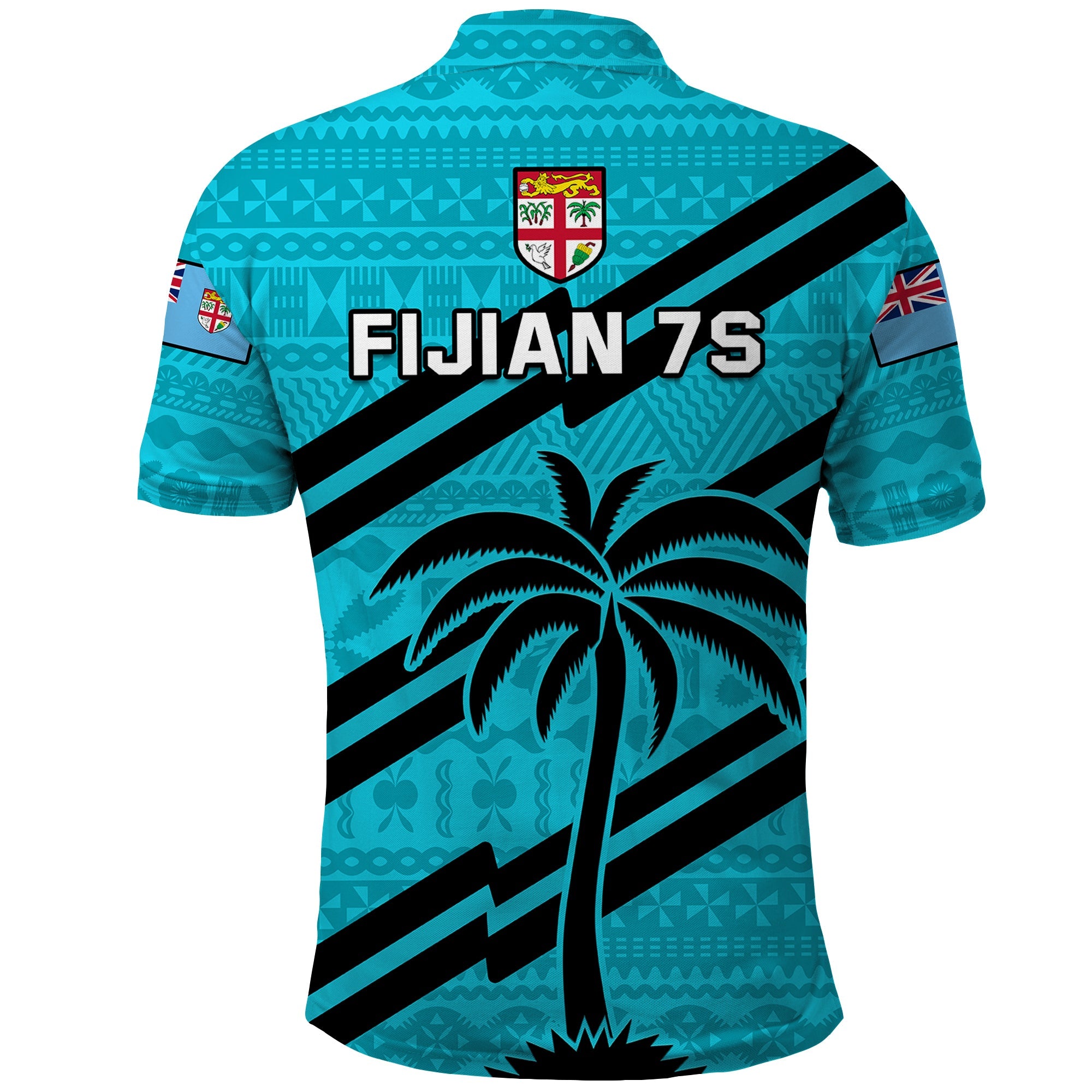 Fiji Rugby Tapa Pattern Fijian 7s Cyan Polo Shirt LT14