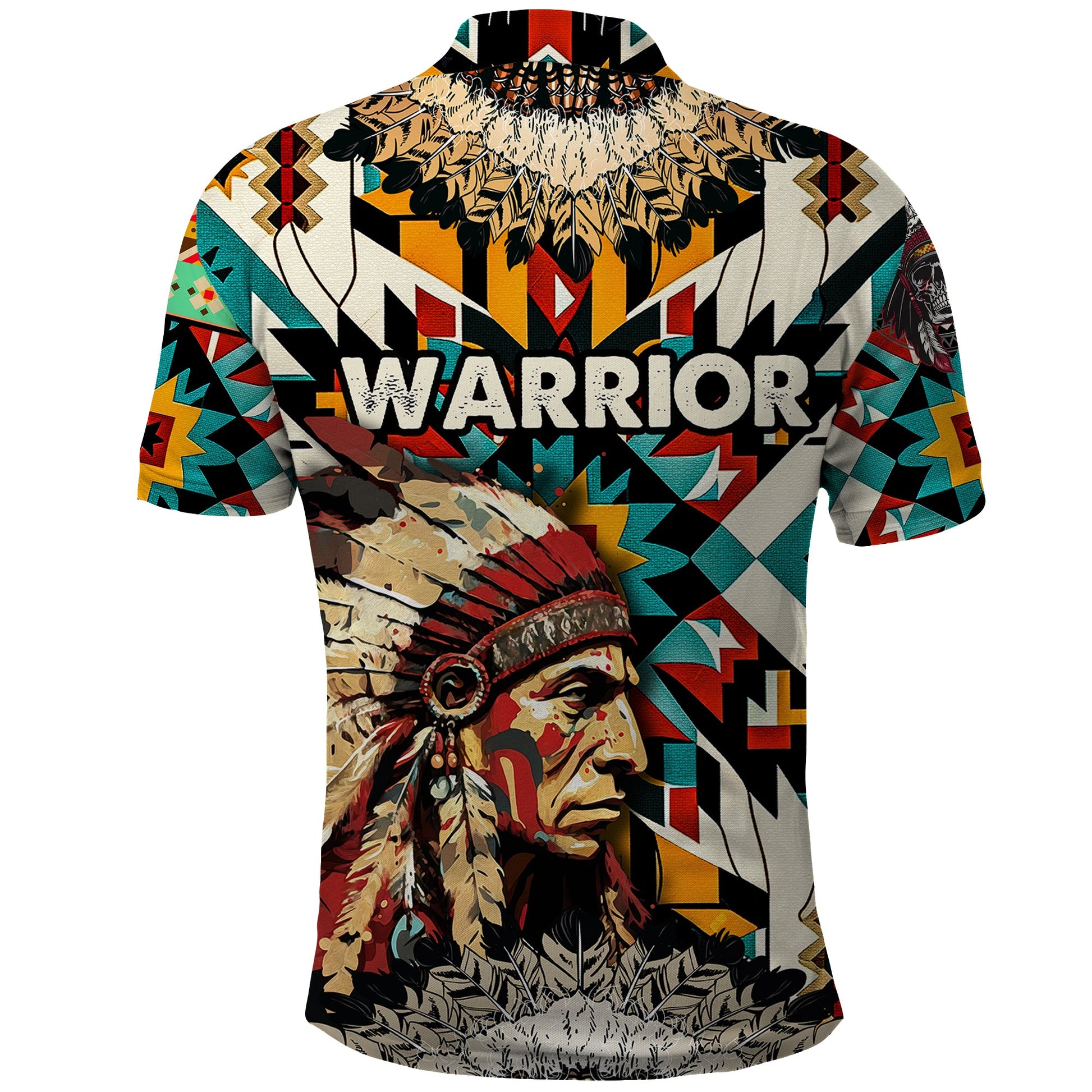 Native American Warrior Headdress with Skull Feather Polo Shirt TS04