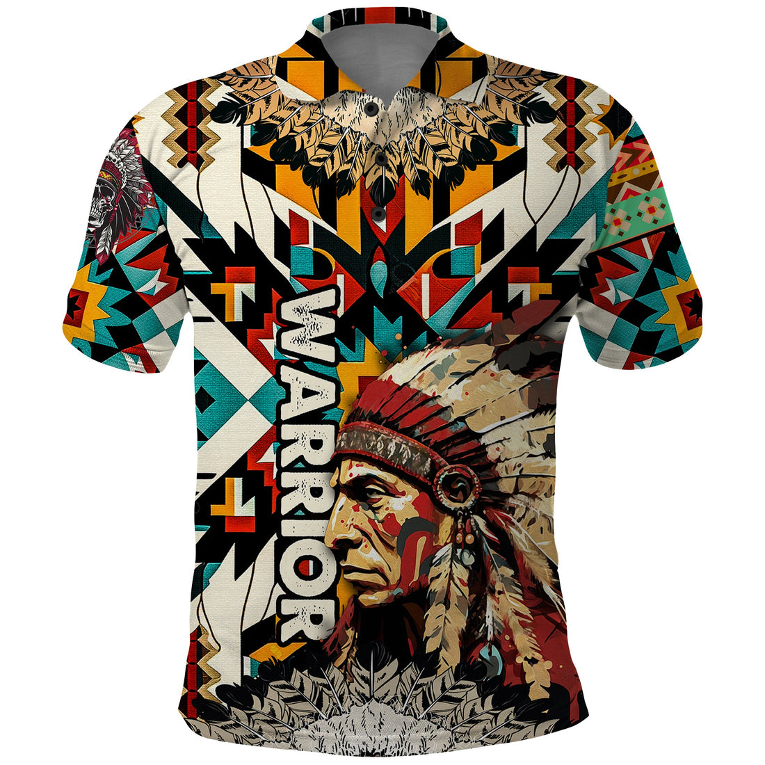 Native American Warrior Headdress with Skull Feather Polo Shirt TS04