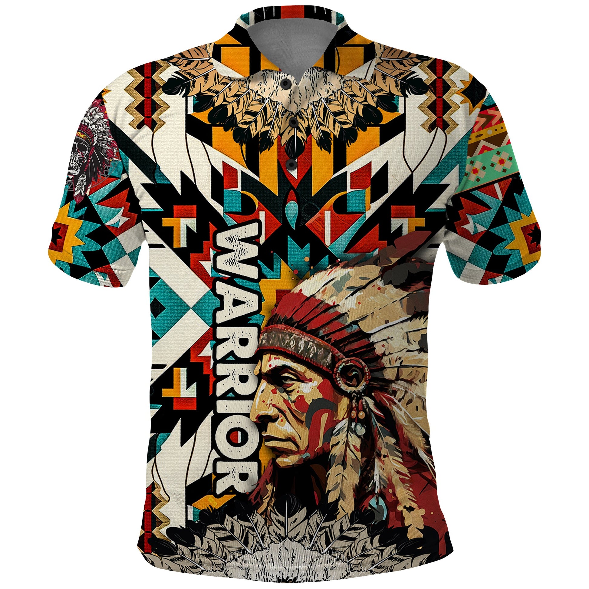 Native American Warrior Headdress with Skull Feather Polo Shirt TS04