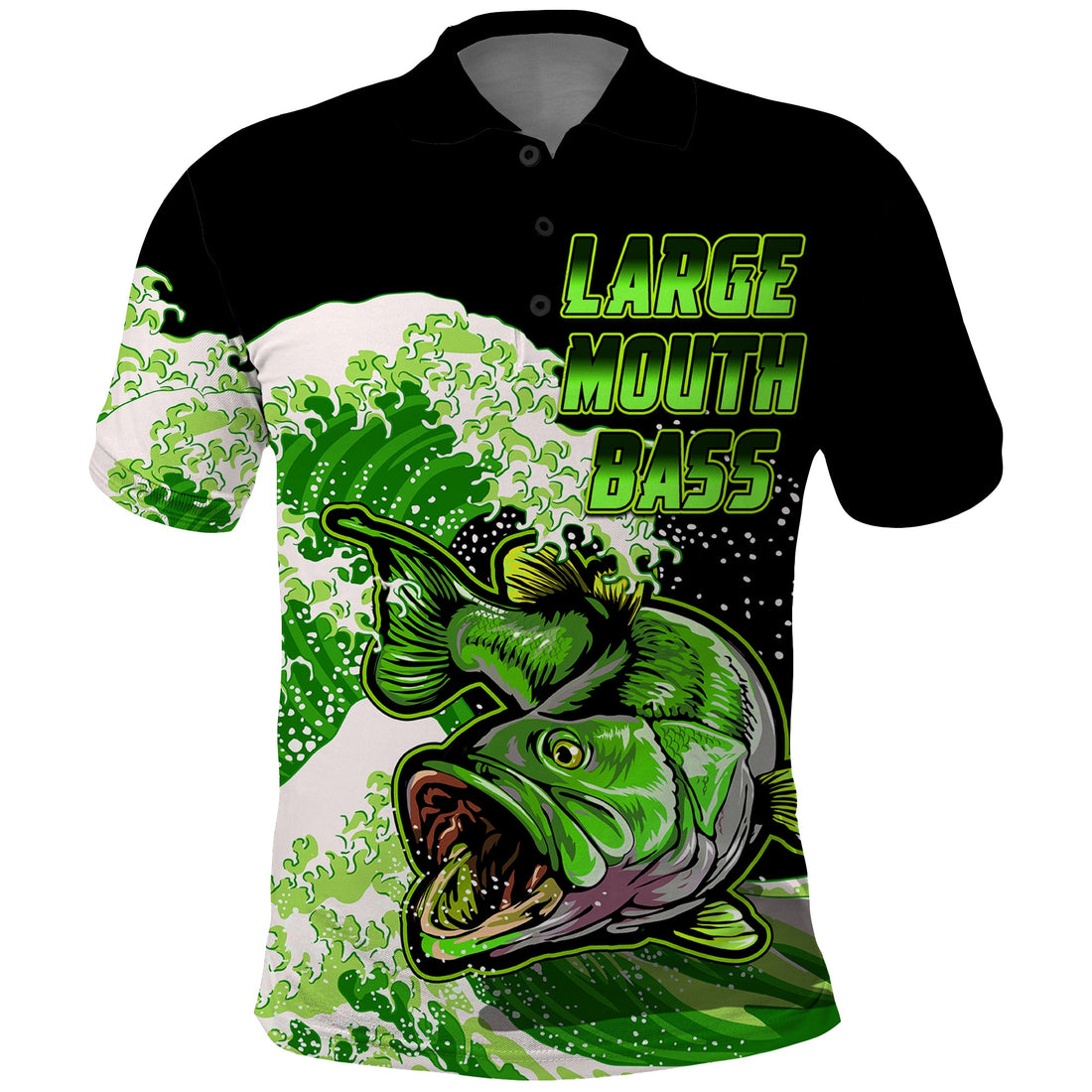 Largemouth Bass Fishing Polo Shirt Green LT9