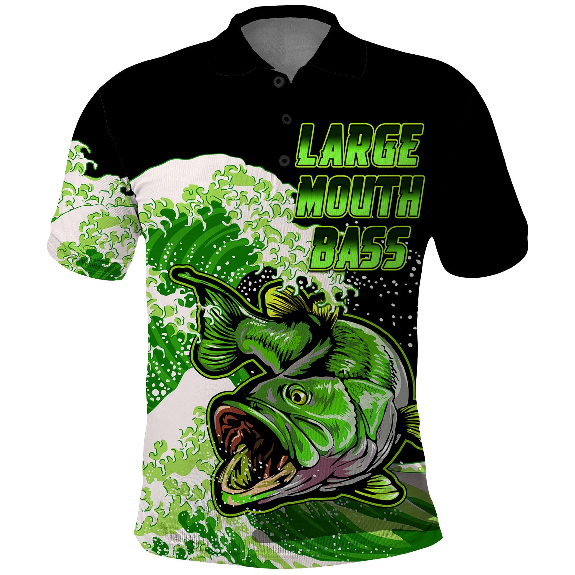 Largemouth Bass Fishing Polo Shirt Green LT9