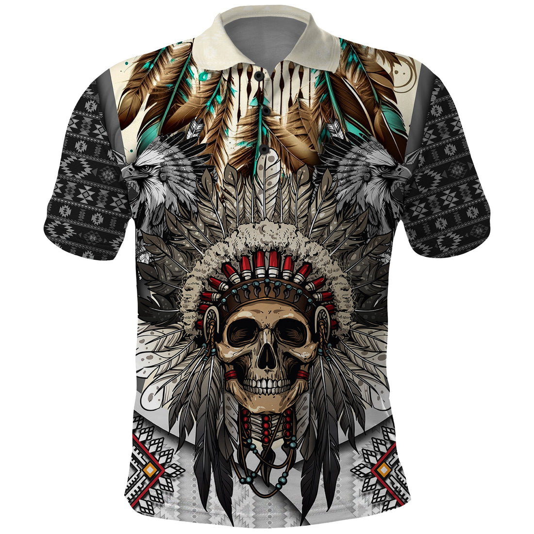 Native American Skull With Eagle Warriors Polo Shirt TS04