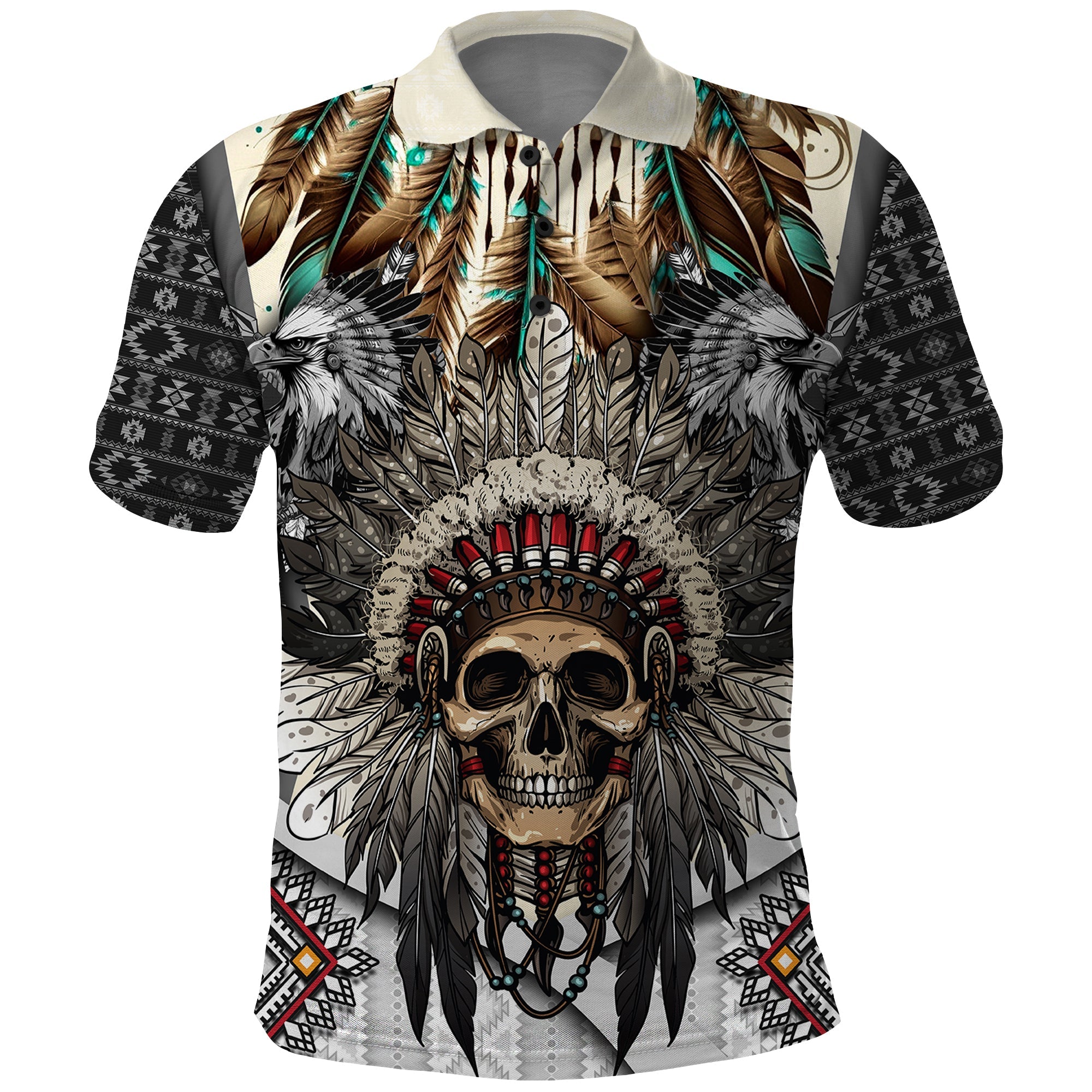 Native American Skull With Eagle Warriors Polo Shirt TS04