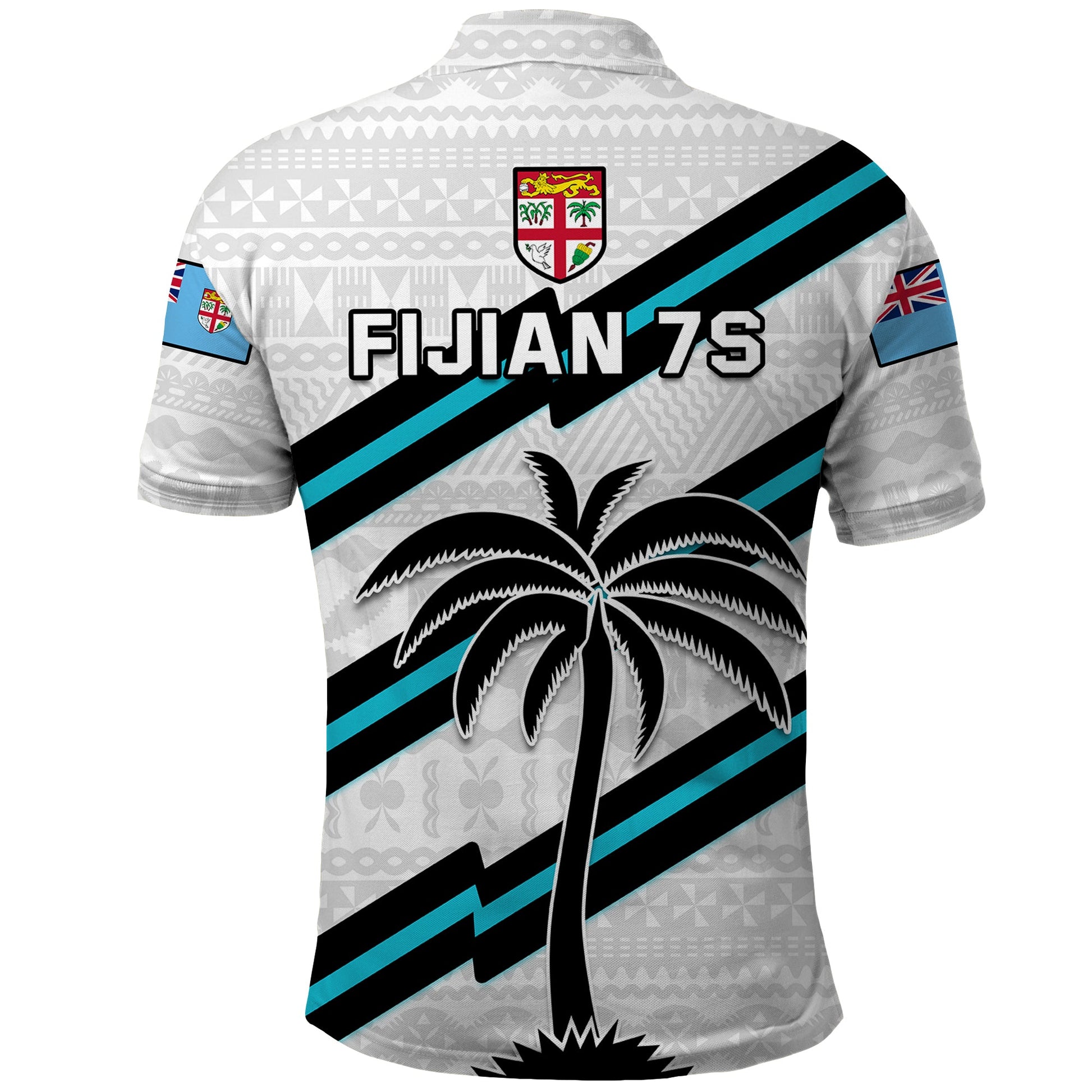 Fiji Rugby Tapa Pattern Fijian 7s White Polo Shirt LT14