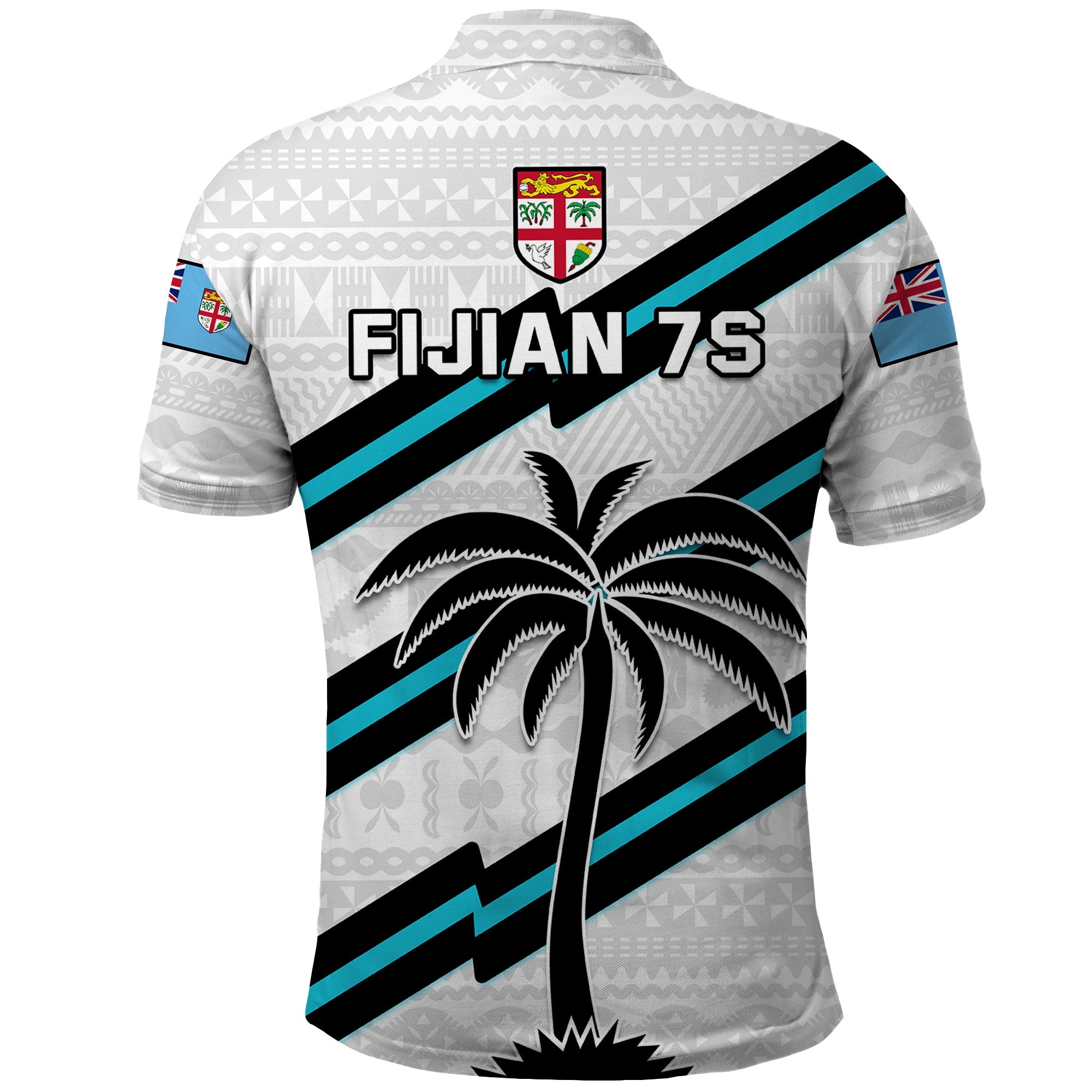 Fiji Rugby Tapa Pattern Fijian 7s White Polo Shirt LT14