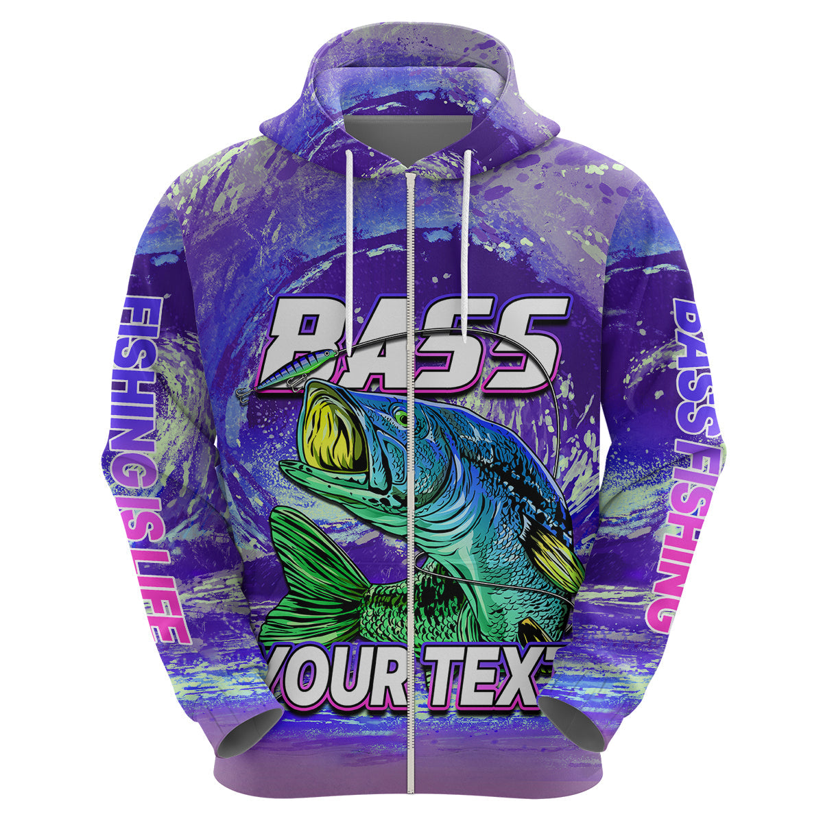 Custom Bass Fishing is Life Hoodie Hook Sport Largemouth Purple LT9