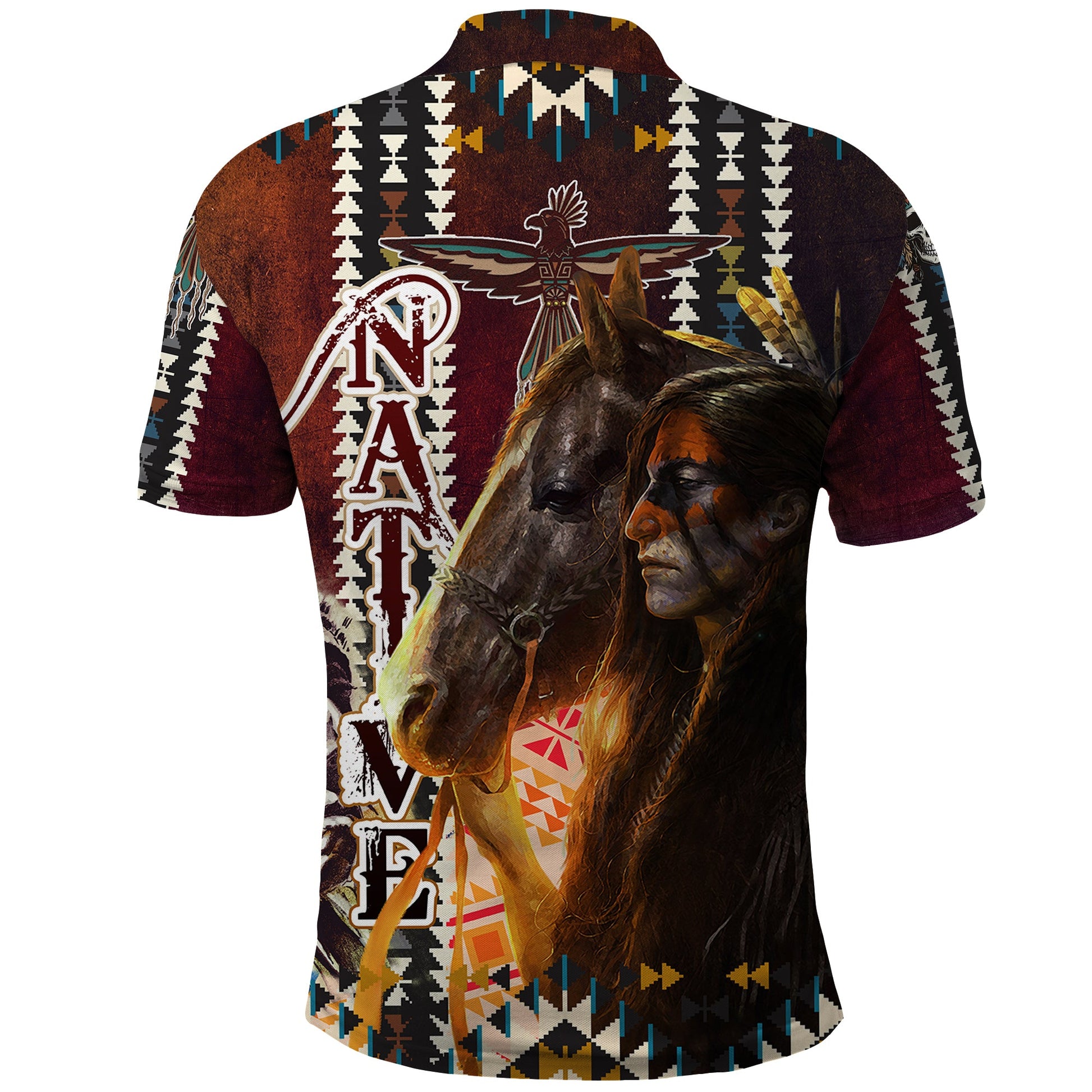 Native American Horse Painting Skull and Eagle Navajo Style Polo Shirt TS04