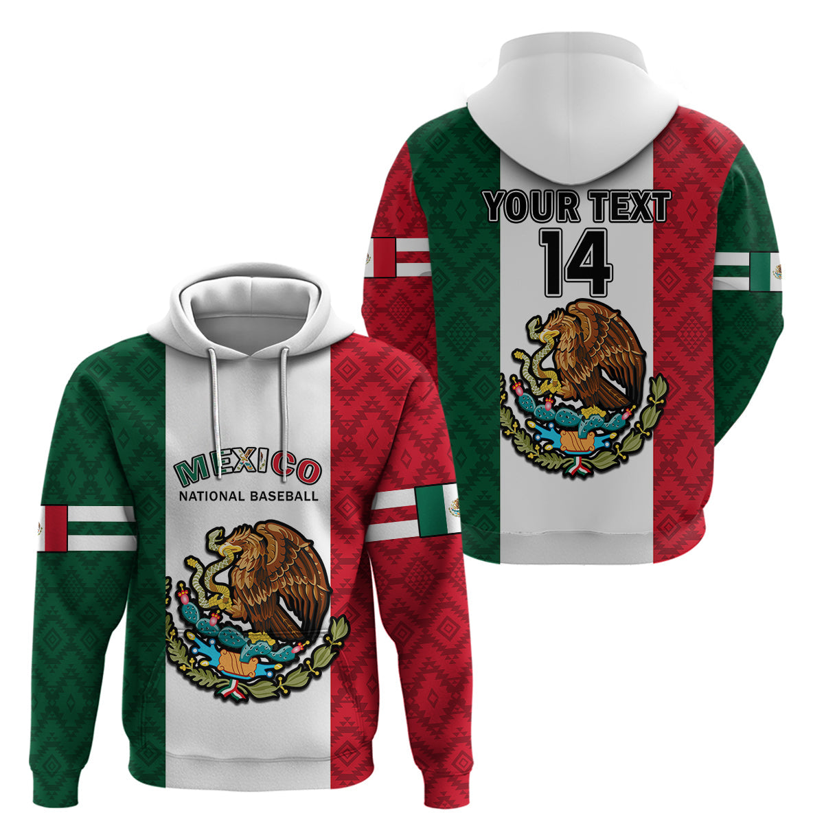 Custom Mexico 2023 Baseball Mexican Art Flag Style Hoodie LT14