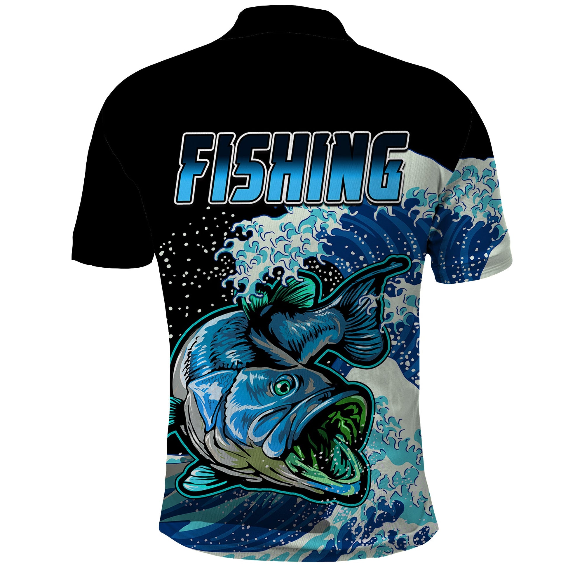 Largemouth Bass Fishing Polo Shirt Blue LT9