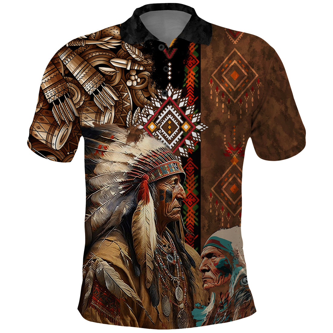 Native American Chiefs Headdress Warrior With Eagle Wolves Polo Shirt TS04