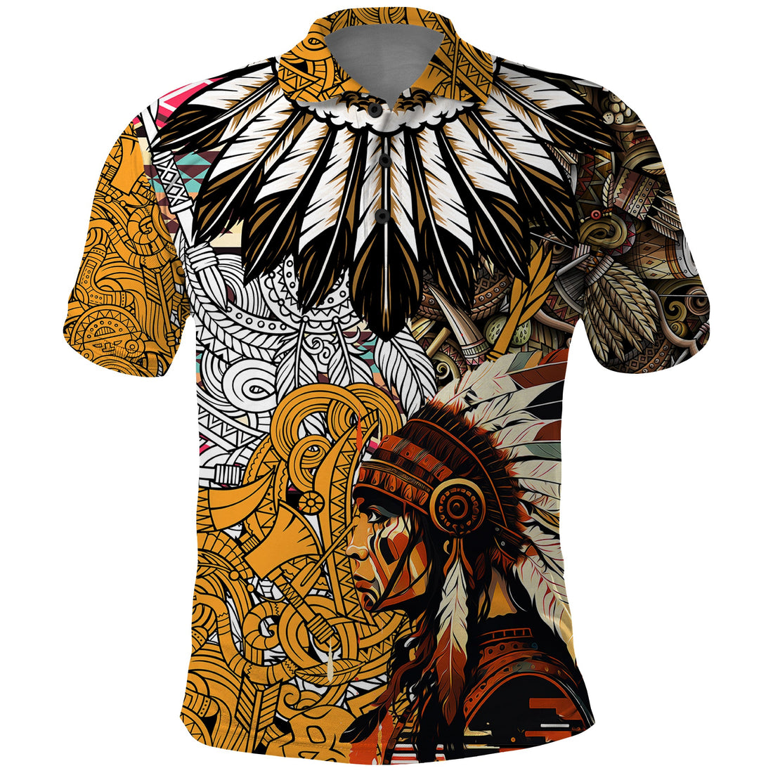 Native American Feather Hand Drawn Pattern Polo Shirt TS04
