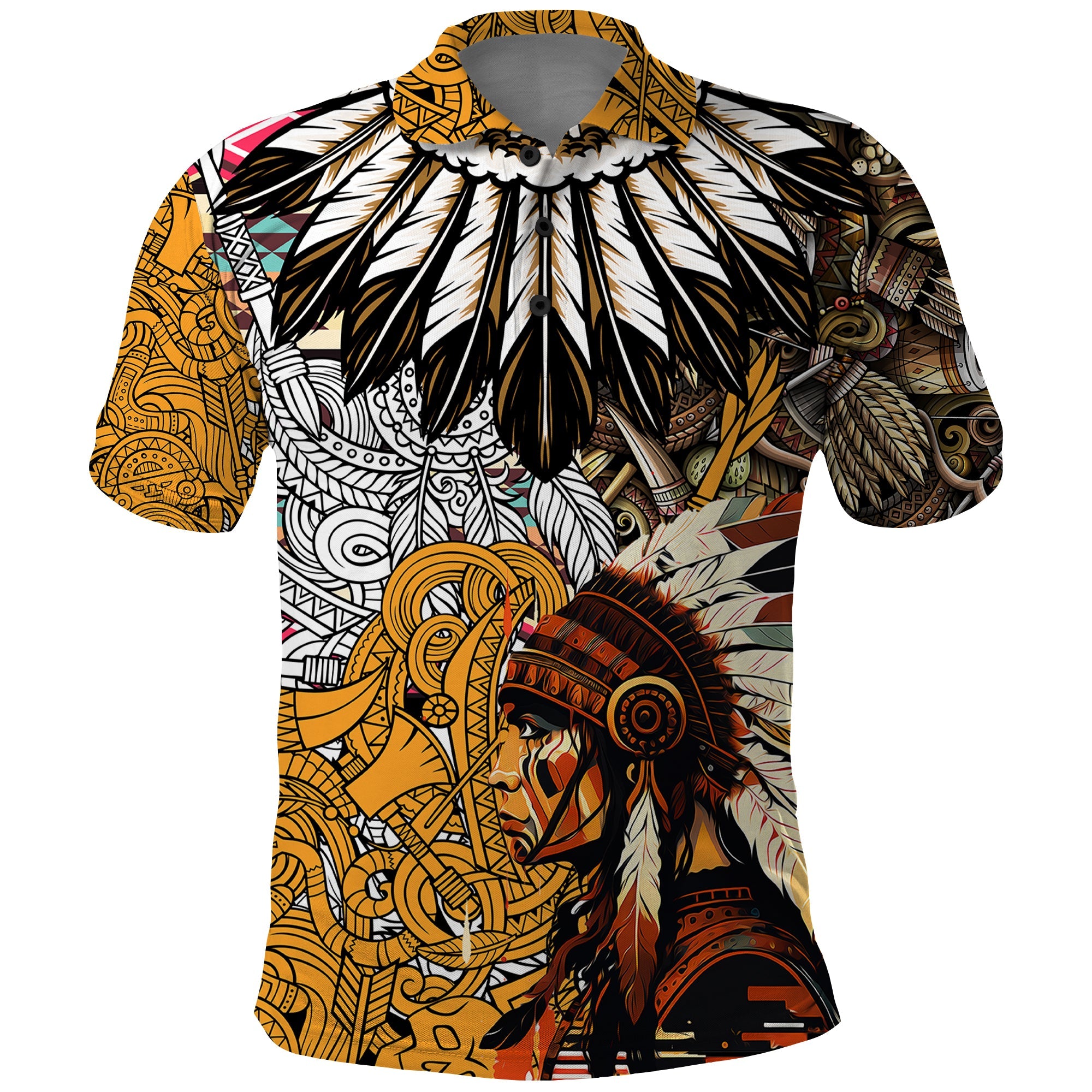 Native American Feather Hand Drawn Pattern Polo Shirt TS04