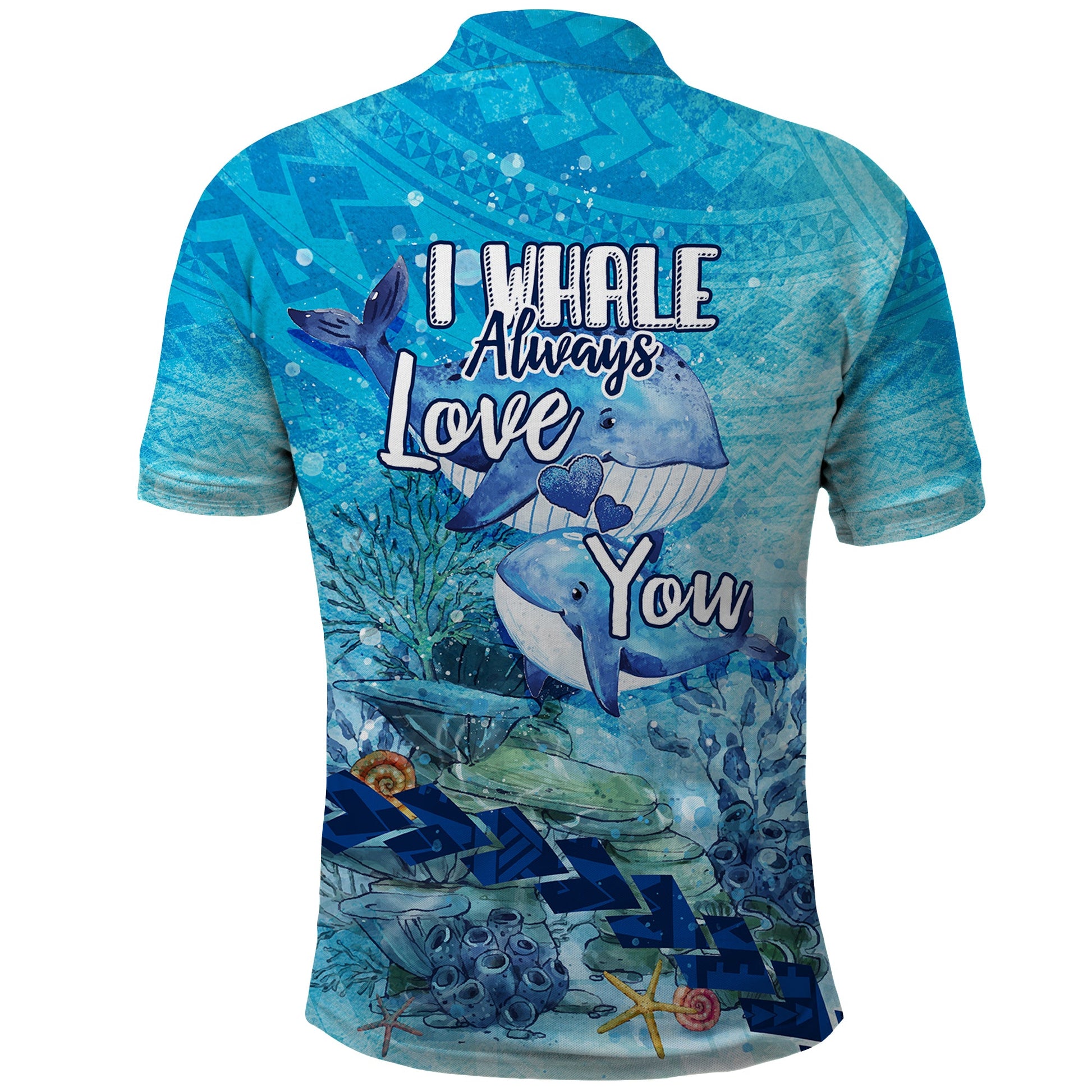 Mother and Baby Whale Mix Polynesian Style Polo Shirt TS07
