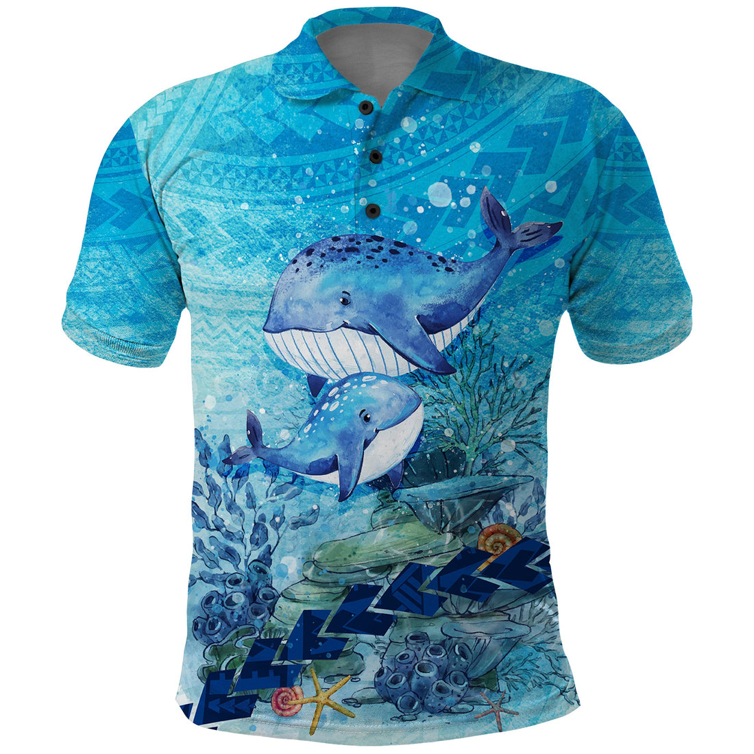 Mother and Baby Whale Mix Polynesian Style Polo Shirt TS07