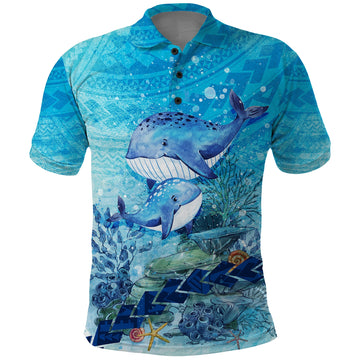 Mother and Baby Whale Mix Polynesian Style Polo Shirt TS07
