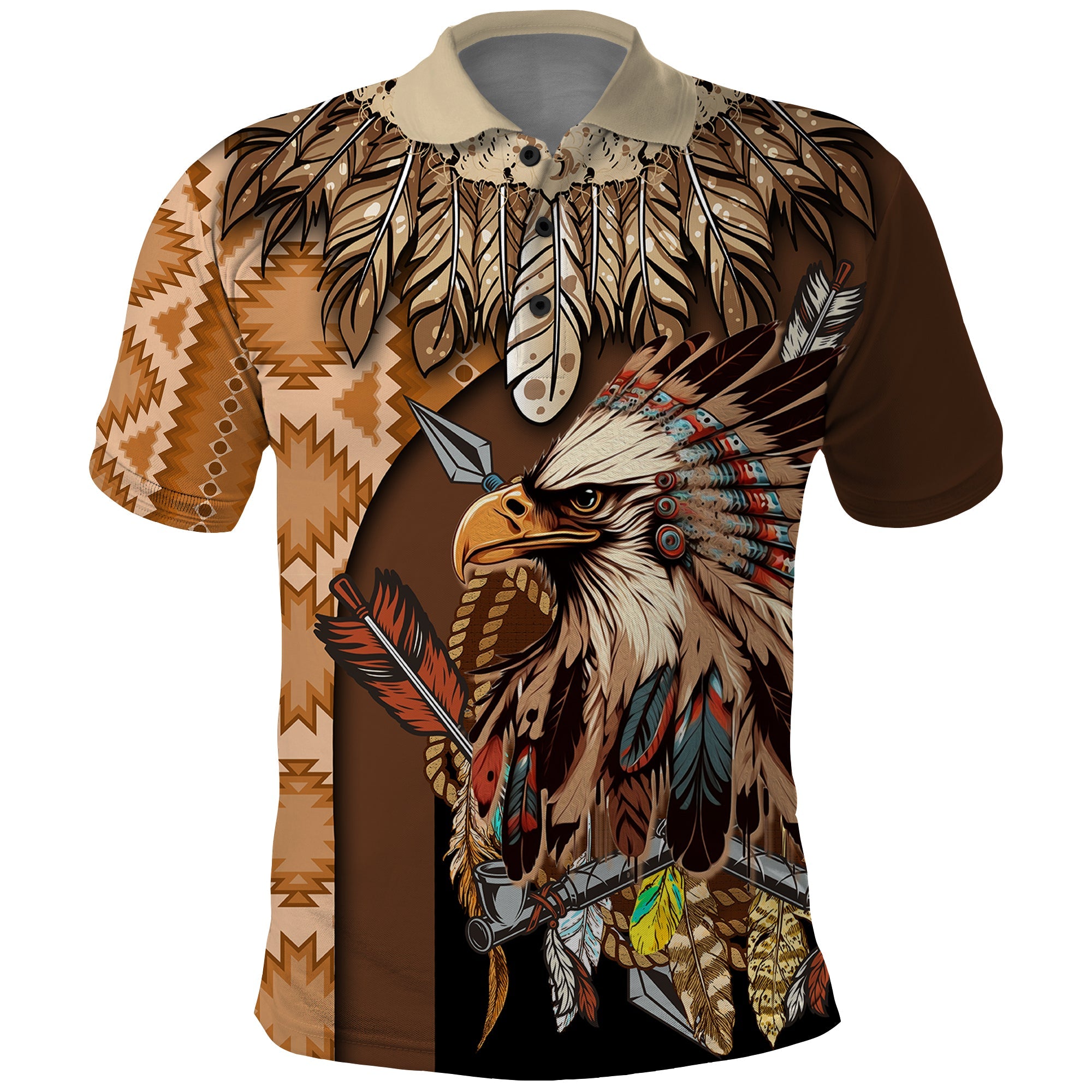 Native American Eagle Warrior Headdress Feathers Polo Shirt TS04