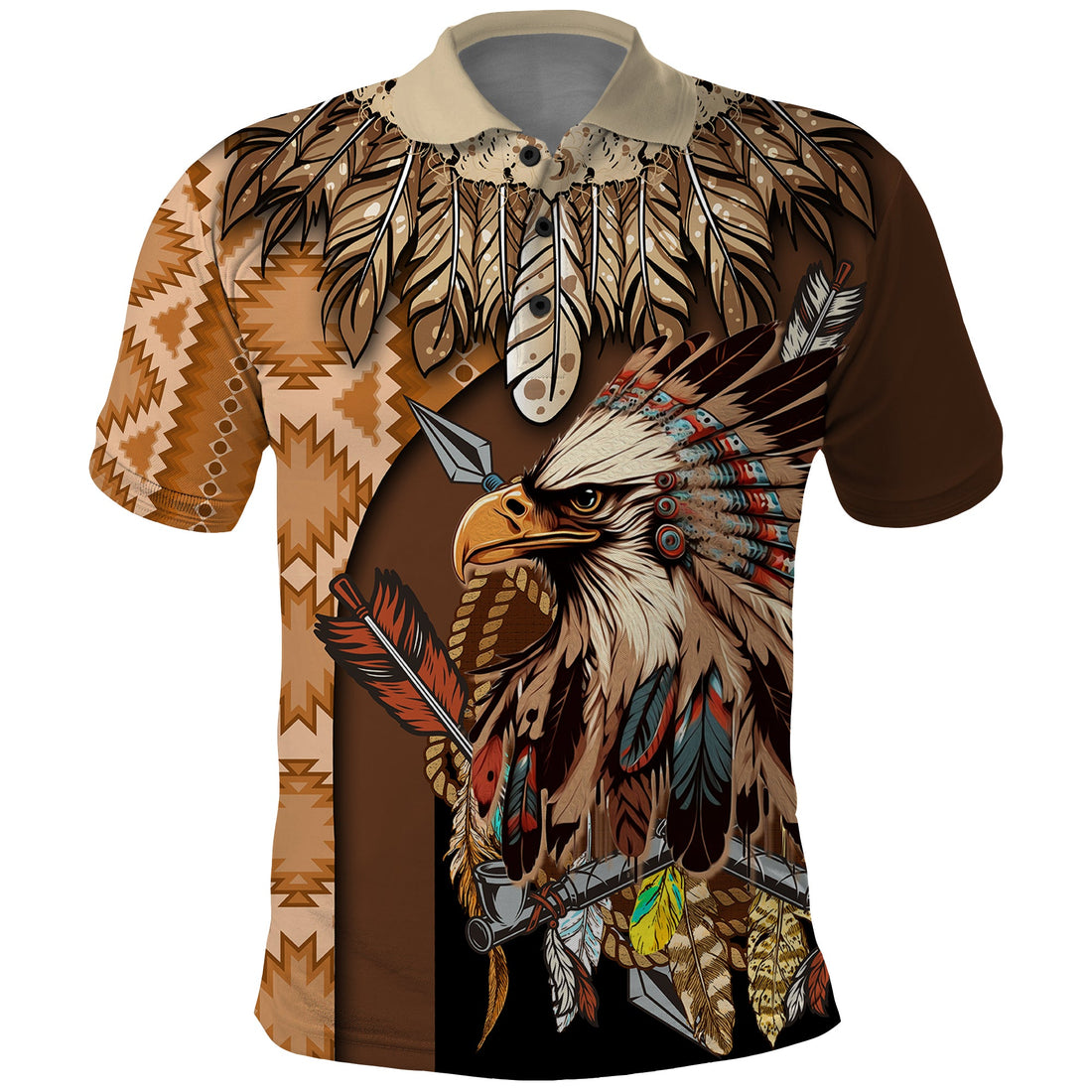 Native American Eagle Warrior Headdress Feathers Polo Shirt TS04