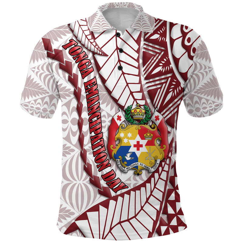 Tonga Polo Shirt Emancipation Day Kupesi Pattern No.2 White LT9