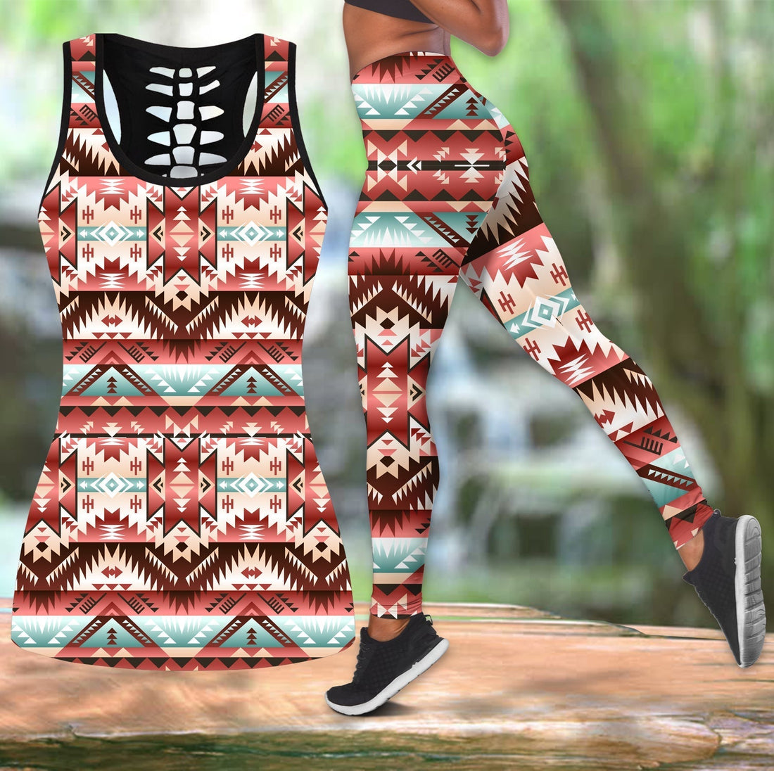 Native American Red Vector Hollow Tanktop Leggings Set LT10