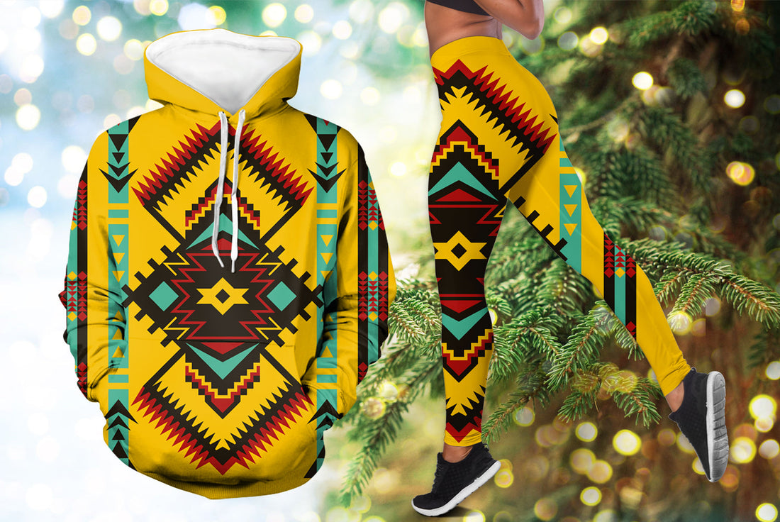 Native American Abstract Geometric Ornament Hoodie Leggings Set LT10