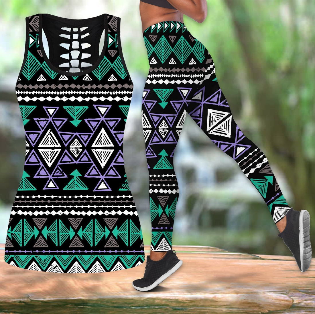 Native American Neon Color Hollow Tanktop Leggings Set LT10