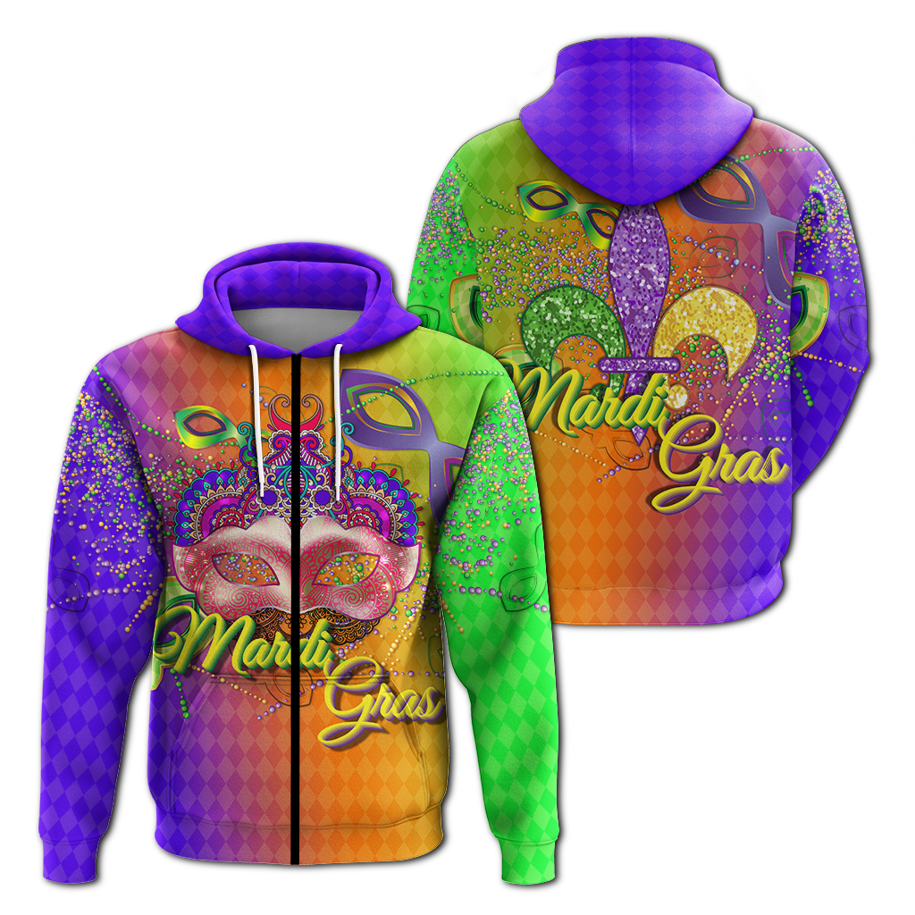Mardi Gras Mask With Beads Hoodie LT12