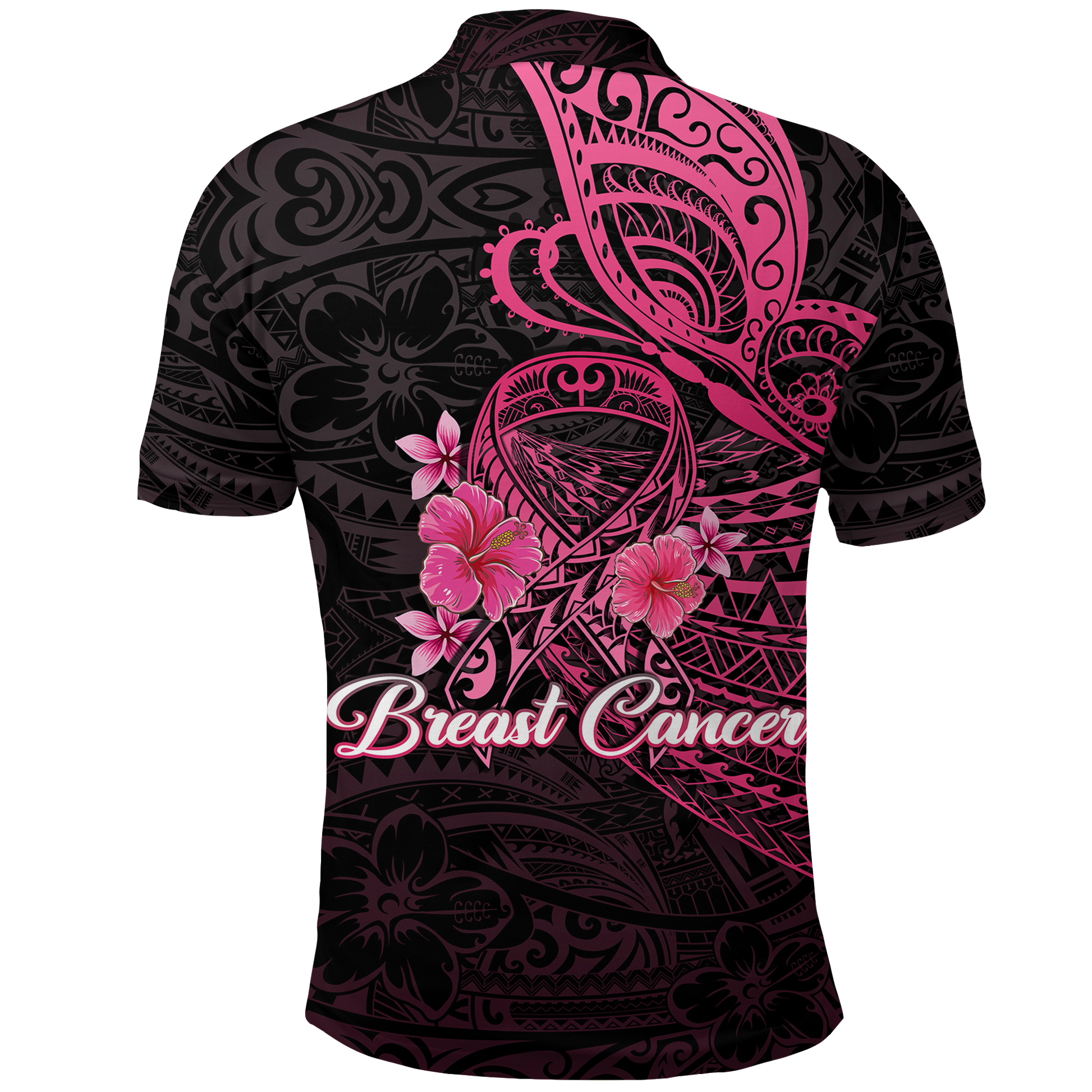 Breast Cancer Pink Ribbon Butterfly Polynesian Black Version Polo Shirt LT12
