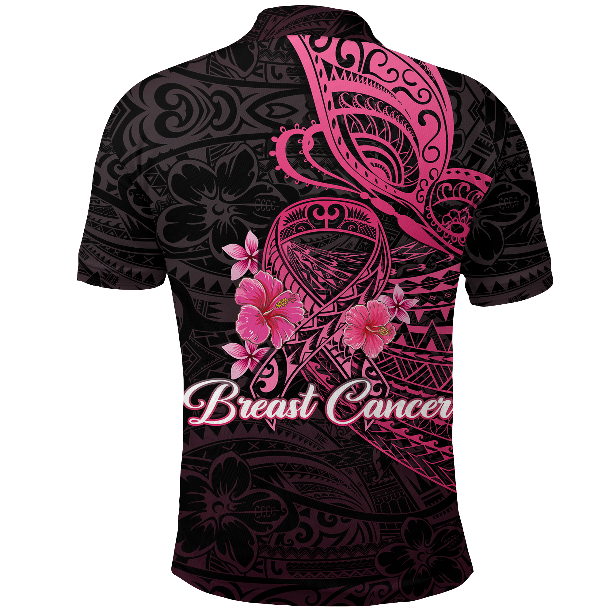 Breast Cancer Pink Ribbon Butterfly Polynesian Black Version Polo Shirt LT12
