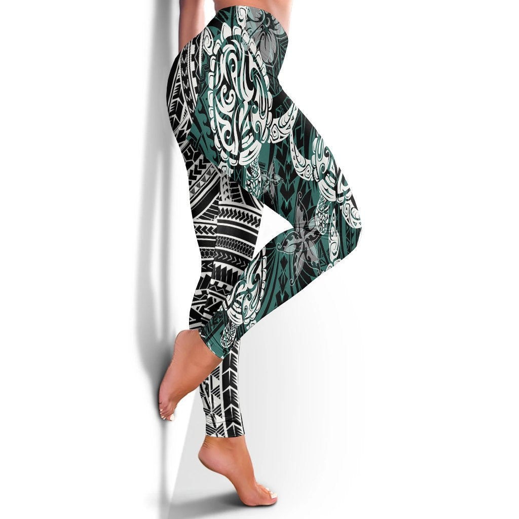 Polynesian Leggings Turtle With Ethnic Motives and Floral Elements LT20