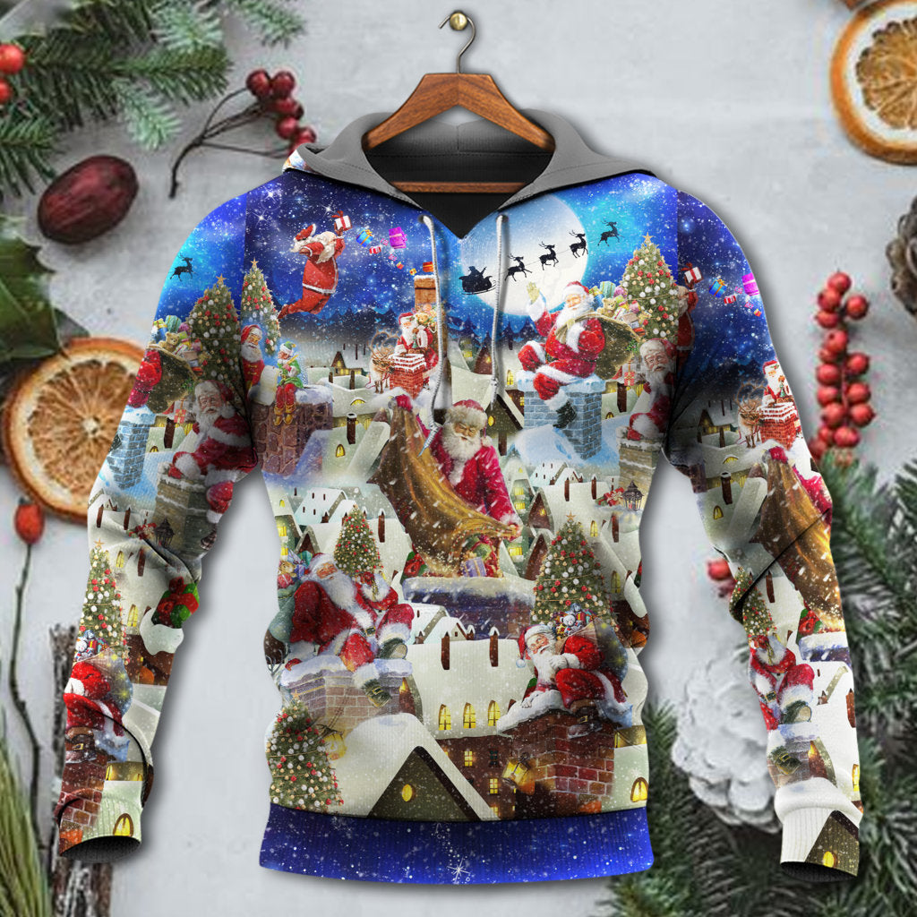 Christmas Up On Rooftop Santas Busiest Night With Reindeer Hoodie