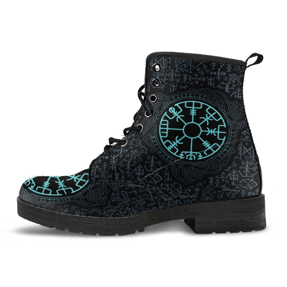 Viking Men's Leather Boots, Vegvisir Symbol and Futhark RLT12