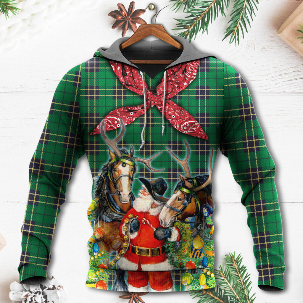 Christmas Santa Cowboy Christmas Green Style Hoodie