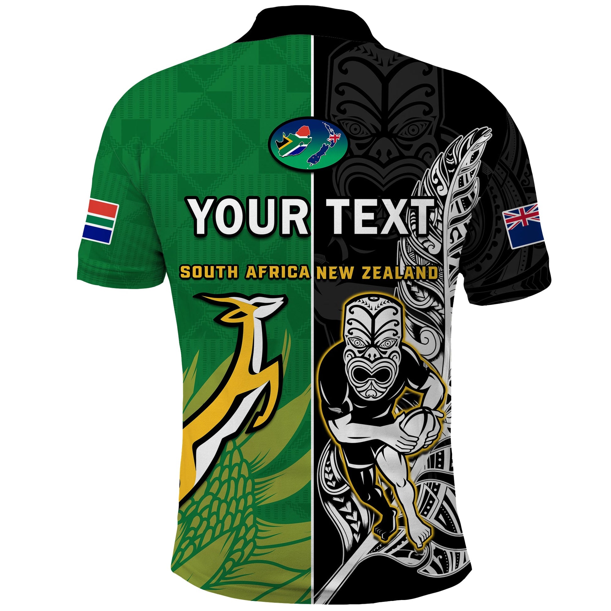 Custom New Zealand South Africa Rugby Polo Shirt All Black Maori Mix Springboks LT14