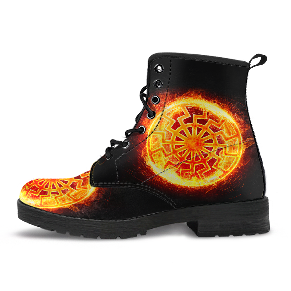 Viking Women's Leather Boots, Fire Vegvisir Symbol RLT12