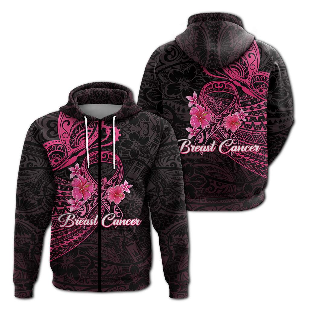 Breast Cancer Pink Ribbon Butterfly Polynesian Black Version Hoodie LT12