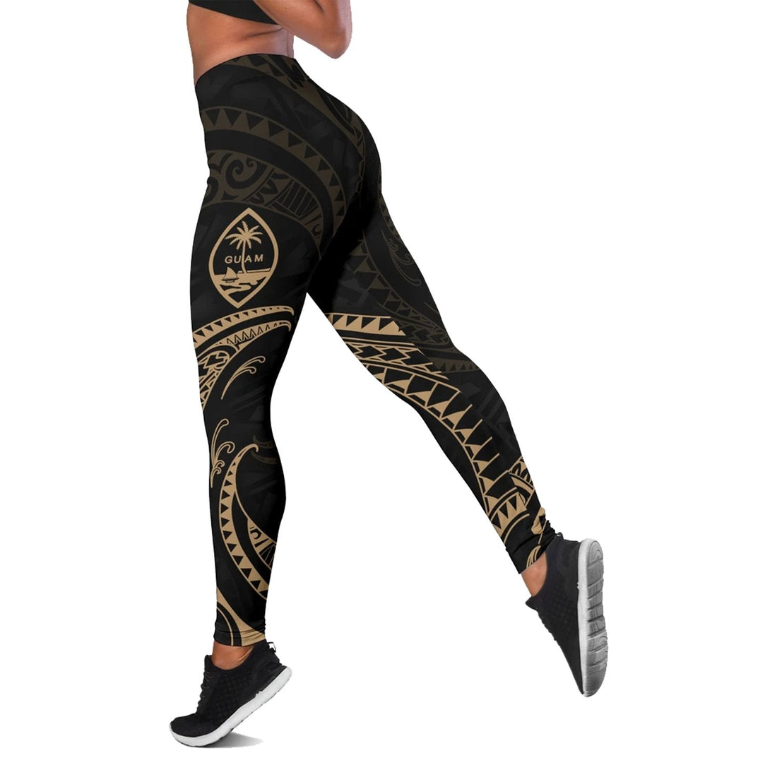 Guam Polynesian Women's Leggings - Gold Tribal Wave