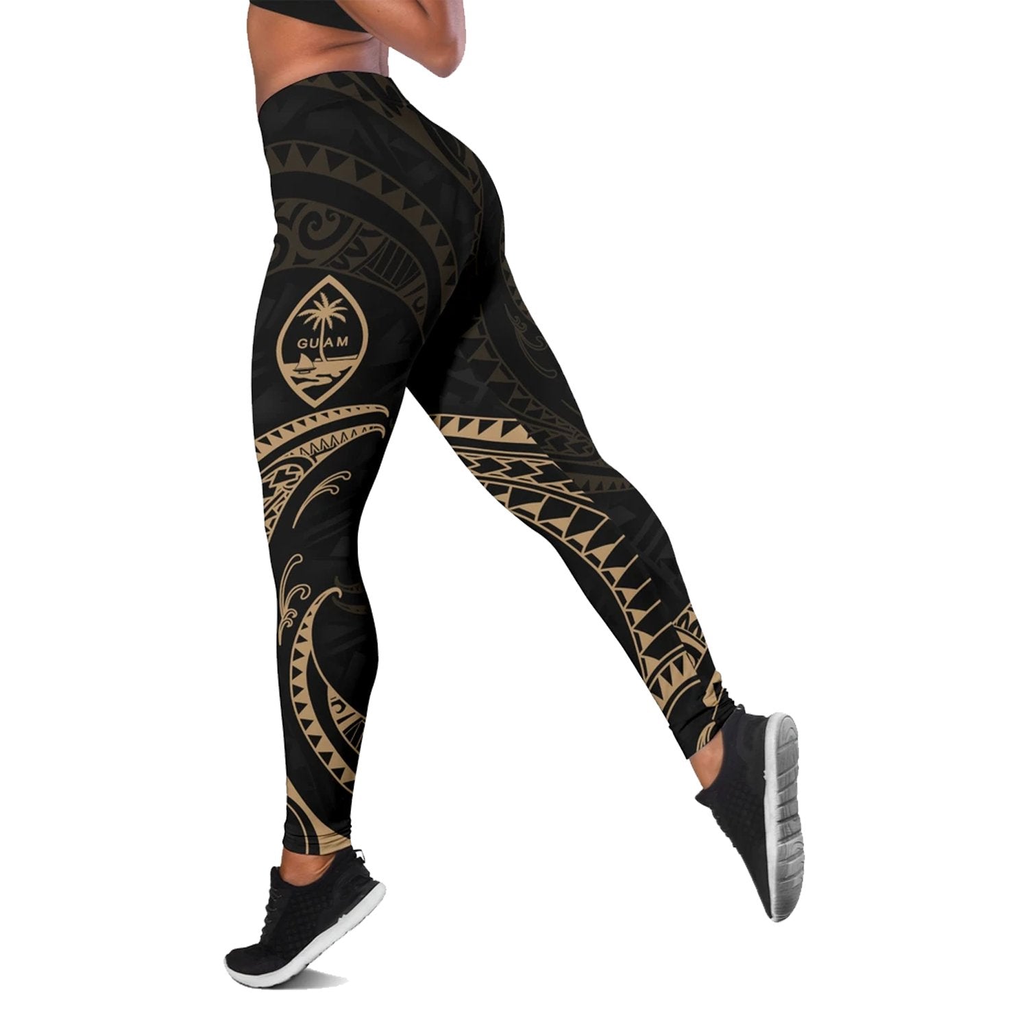 Guam Polynesian Women's Leggings - Gold Tribal Wave