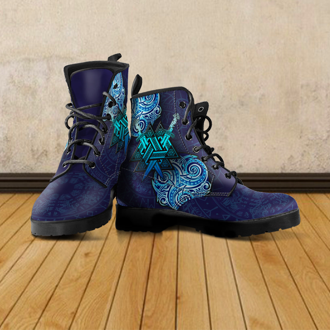 Viking Valknut Tattoo Art Leather Boots LT12