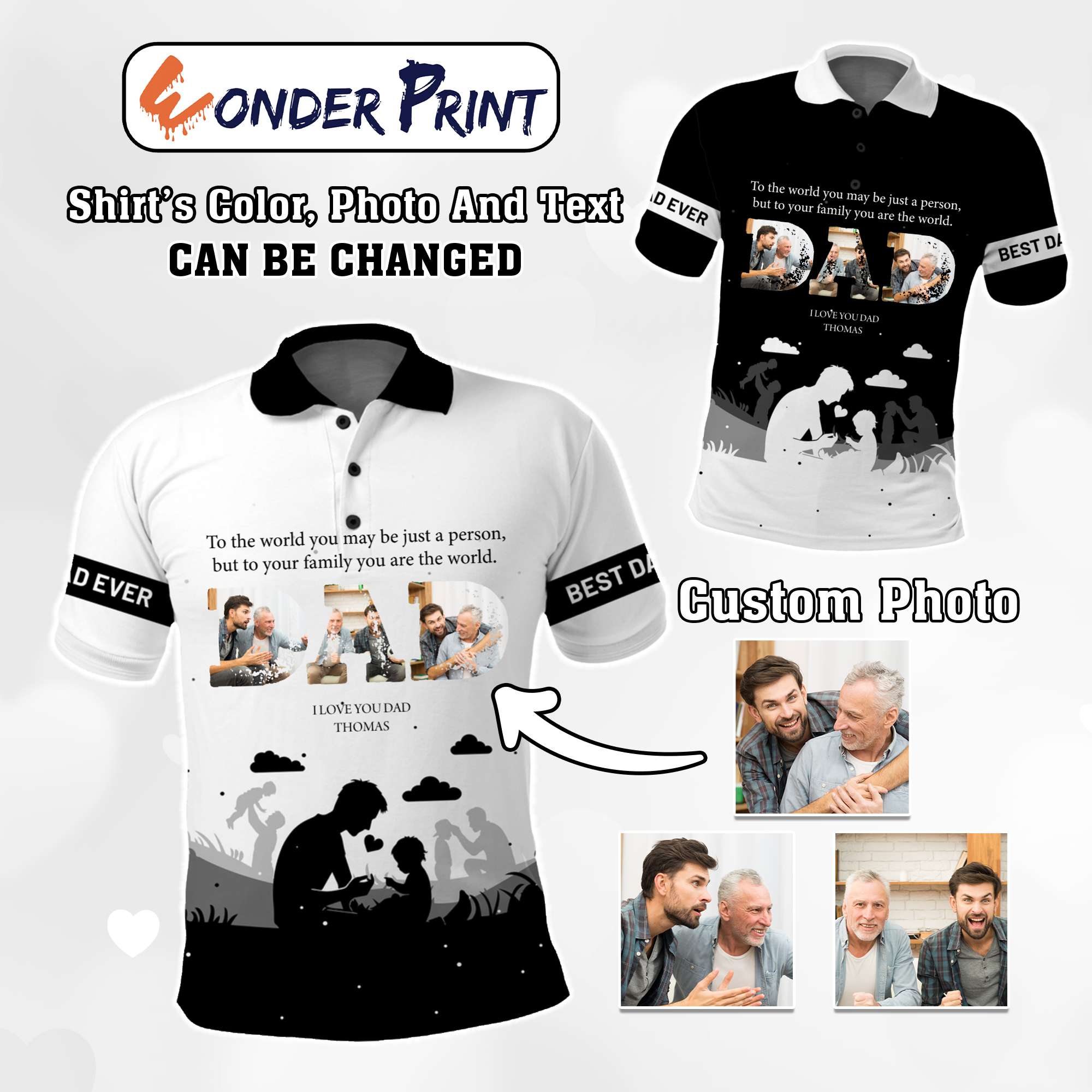 Custom Photo Father's Day Polo Shirt I Love You Dad CTM05