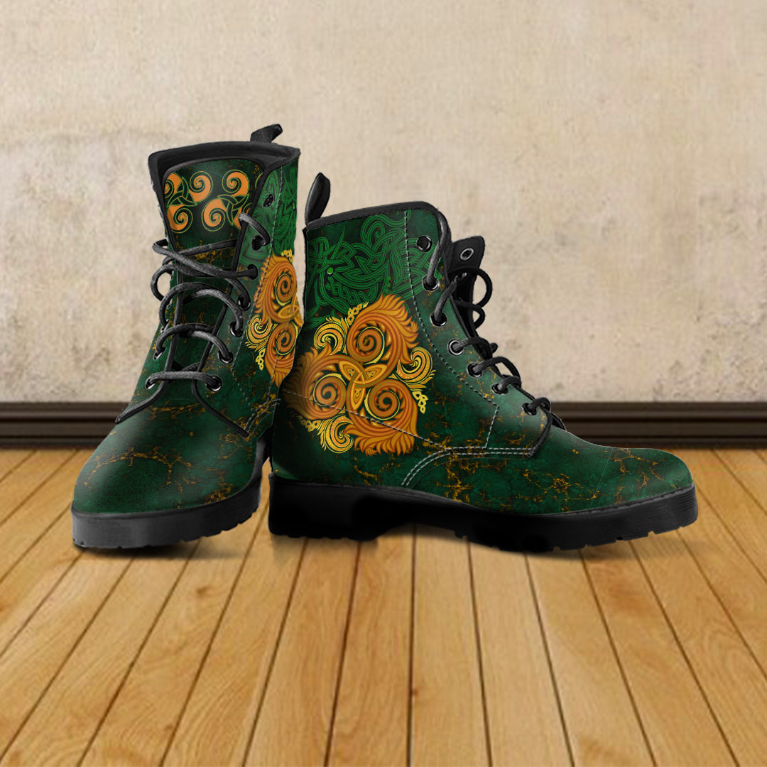 Celtic Disk Ornament Triple Spiral Leather Boots LT12