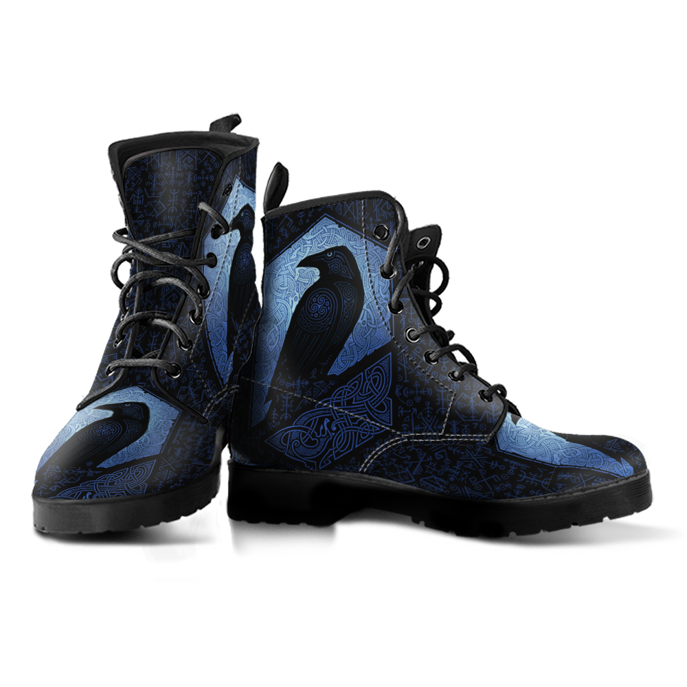 Viking Women's Leather Boots, The Raven Of Odin with Futhark RLT12