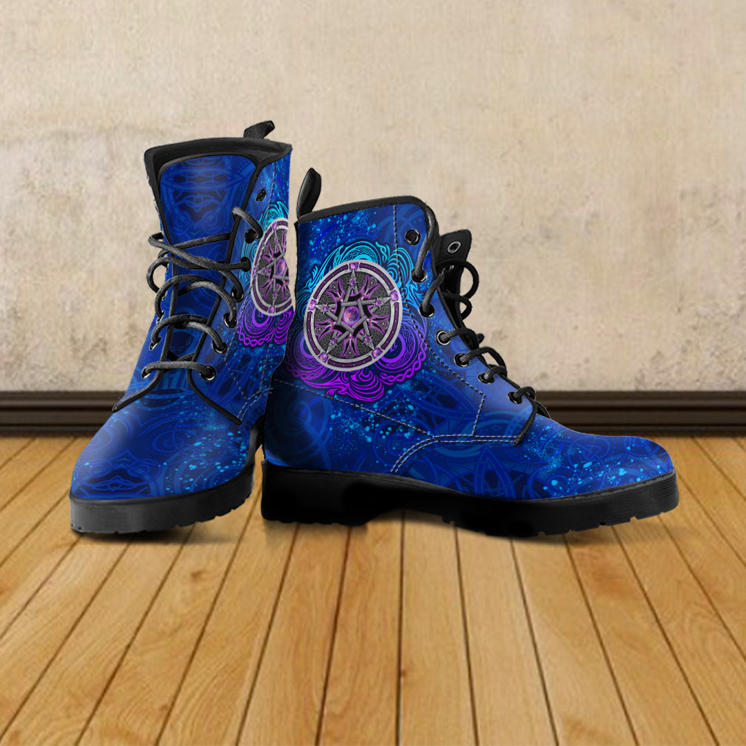 Celtic Pentagram With Triskele Leather Boots LT12