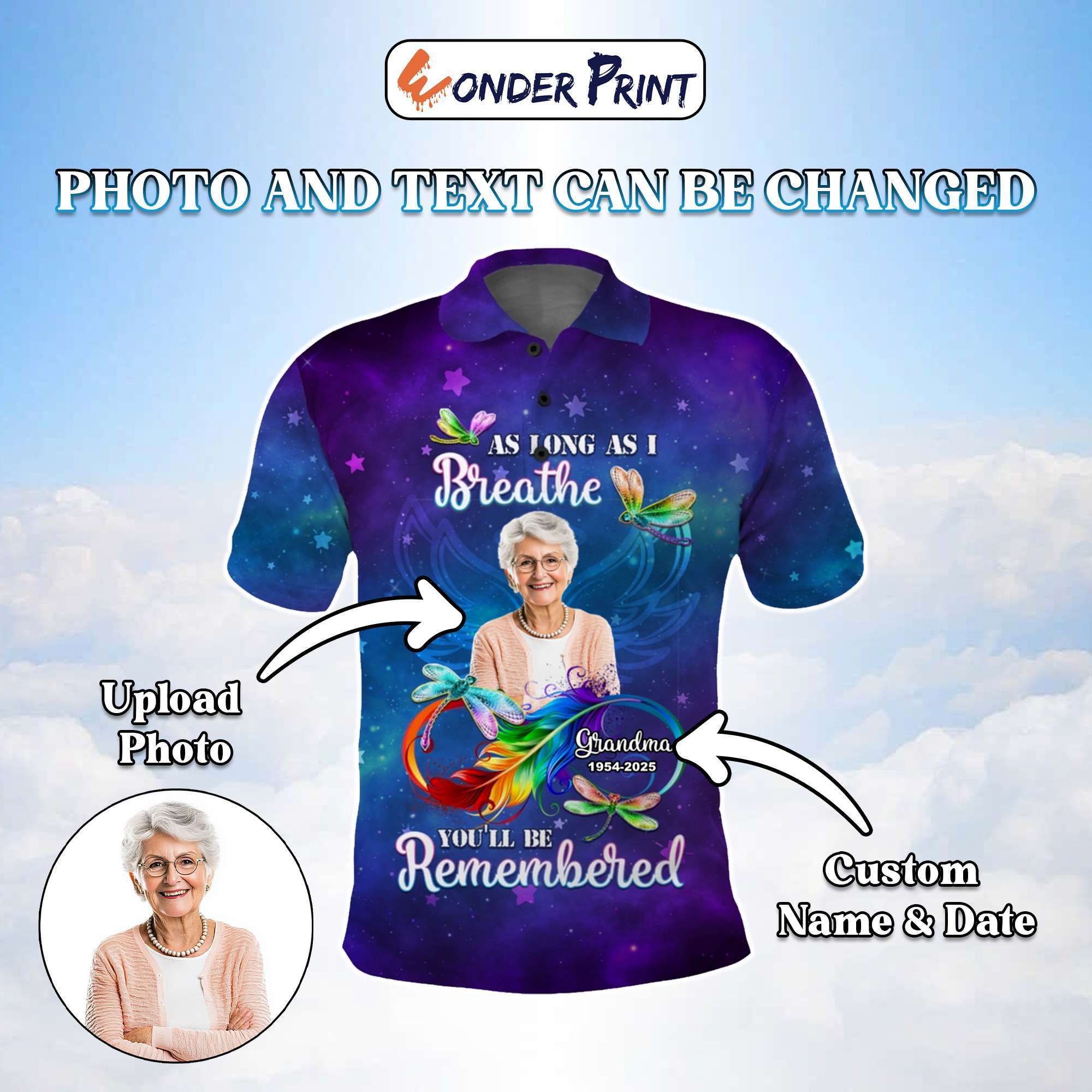 Custom Memorial Polo Shirt with Photo – As Long As I Breathe, You'll Be Remembered CTM05