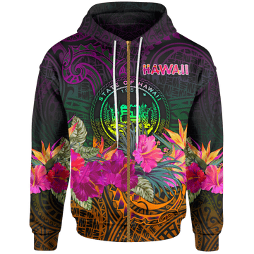 Polynesian Hawaii Zip Up Hoodie Summer Hibiscus
